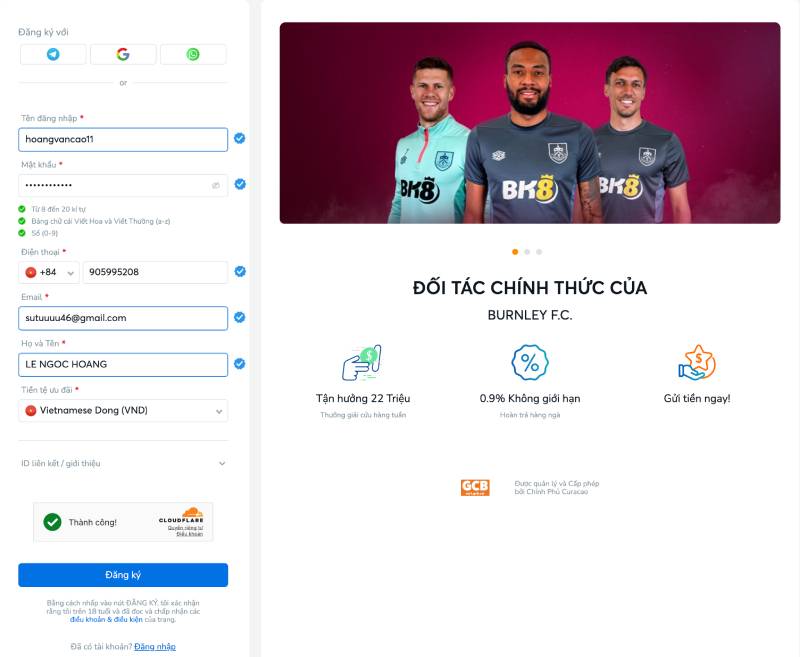 Esport Là Gì? Cách Cá Cược Esport Hiệu Quả Tại BK8 4 Nhập thông tin cá nhân